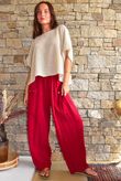 Suri Cushion Cotton Button Pocket Barrel Pant Sangria